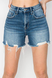 RISEN High Rise Raw Hem Distressed Denim Shorts - Jessiz Boutique