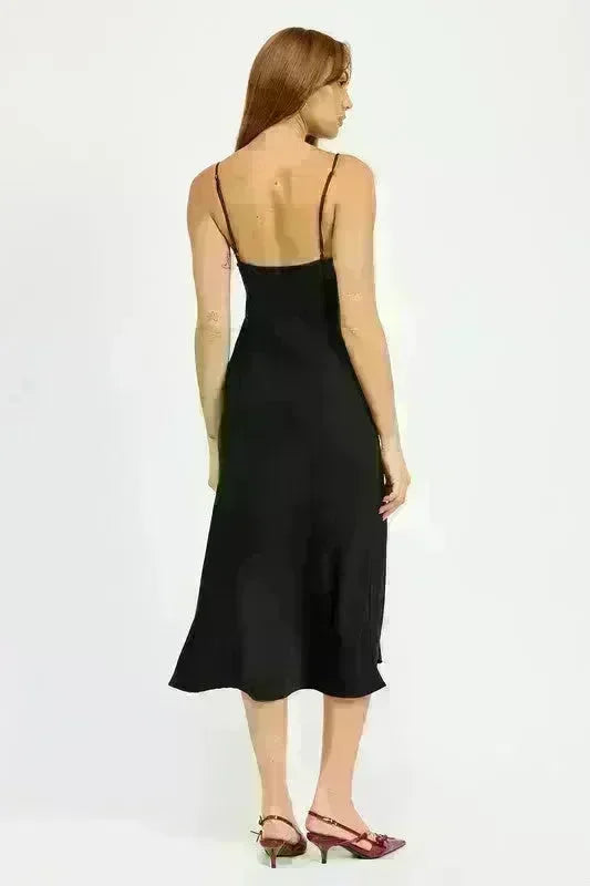 Satin Lace Cami Midi Dress with Slit - Jessiz Boutique