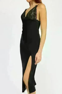 Satin Lace Cami Midi Dress with Slit - Jessiz Boutique