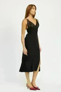 Satin Lace Cami Midi Dress with Slit - Jessiz Boutique