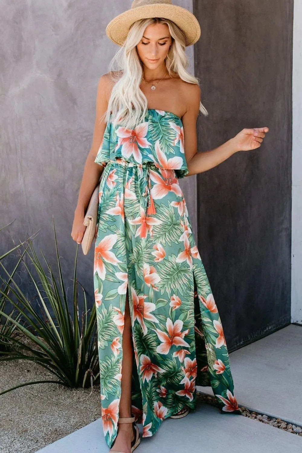 Slit Tropical Sleeveless Tubetop Dress - Jessiz Boutique
