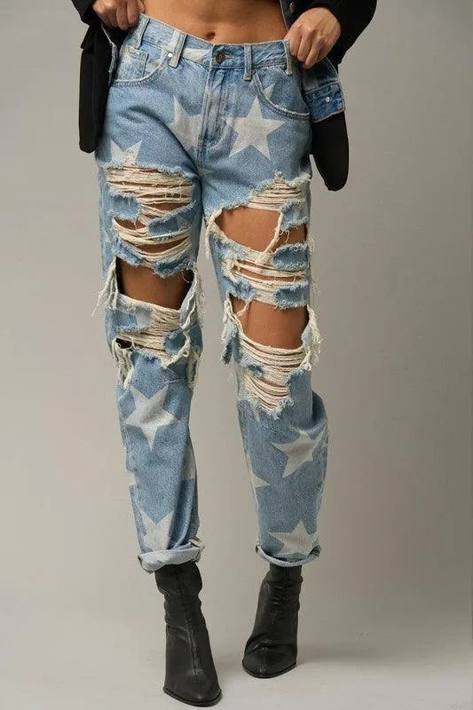 Star Print Slouch Jeans - Jessiz Boutique