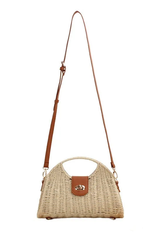 Stella Woven Straw Top Handle Crossbody Bag - Jessiz Boutique