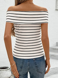 Striped Off-the-shoulder Three-dimensional Flower Top - Jessiz Boutique