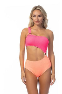 Textured Two Tone One Shoulder One Piece - Jessiz Boutique