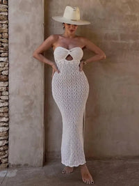 Tube Top Mesh Hollow Knitted Dress - Jessiz Boutique