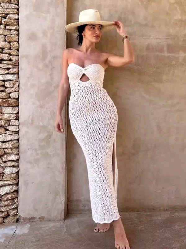 Tube Top Mesh Hollow Knitted Dress - Jessiz Boutique