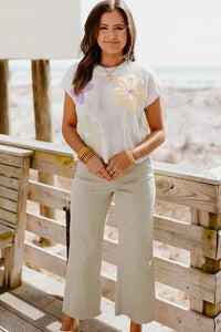 Women Floral Print Flower Short Sleeve Tops - Jessiz Boutique