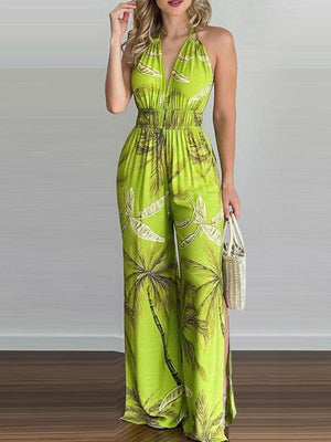 Women's Irregular Printed Halter Neck Jumpsuit - Jessiz Boutique Women's Irregular Printed Halter Neck Jumpsuit - Jessiz Boutique
