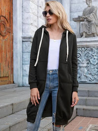 Double Take Zip-Up Longline Hoodie with Pockets - Jessiz Boutique
