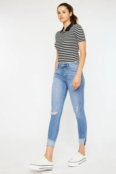 Kancan Distressed Cat's Whiskers Button Fly Jeans - Jessiz Boutique