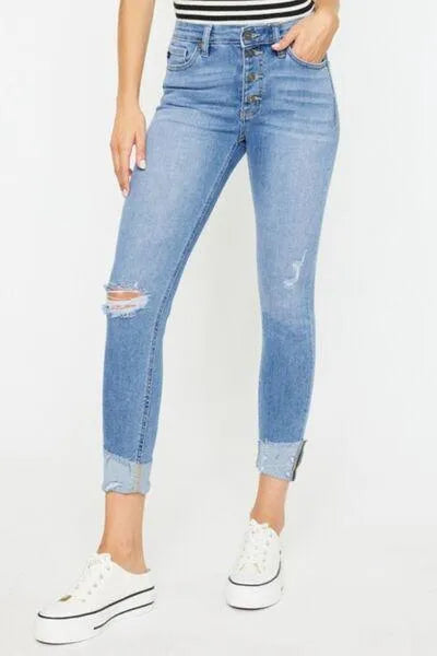 Kancan Distressed Cat's Whiskers Button Fly Jeans - Jessiz Boutique