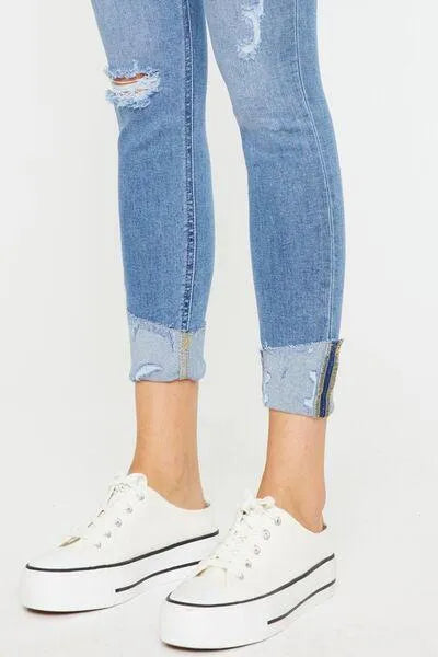 Kancan Distressed Cat's Whiskers Button Fly Jeans - Jessiz Boutique