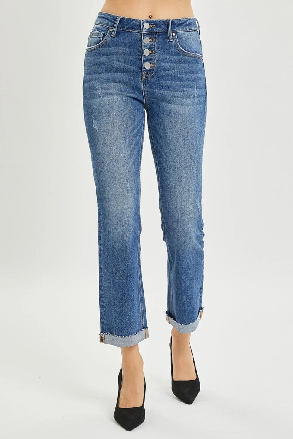 RISEN Button Fly Cropped Bootcut Jeans - Jessiz Boutique