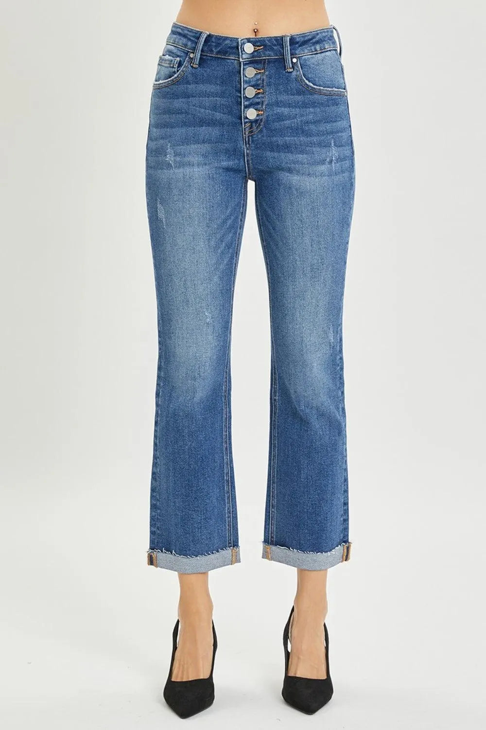 RISEN Button Fly Cropped Bootcut Jeans - Jessiz Boutique