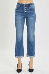 RISEN Button Fly Cropped Bootcut Jeans - Jessiz Boutique