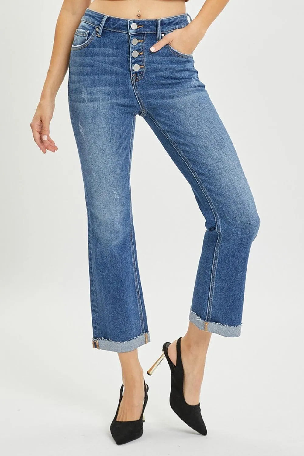 RISEN Button Fly Cropped Bootcut Jeans - Jessiz Boutique
