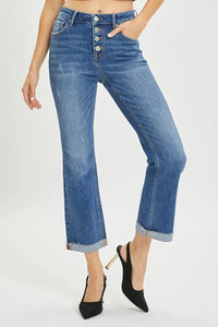 RISEN Button Fly Cropped Bootcut Jeans - Jessiz Boutique