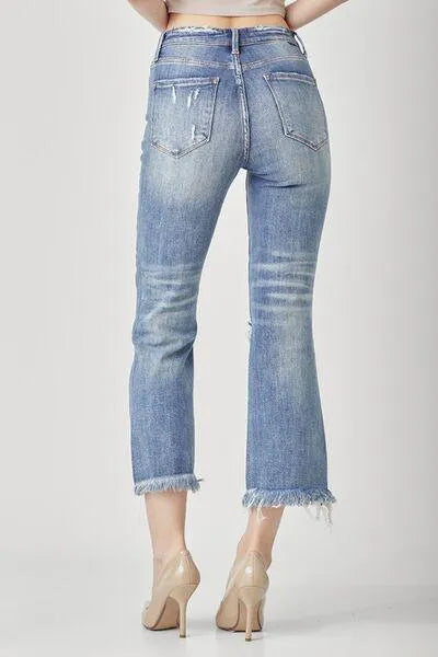 RISEN High Waist Distressed Cropped Bootcut Jeans - Jessiz Boutique