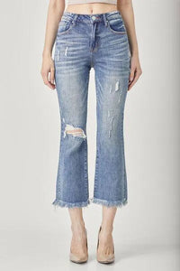 RISEN High Waist Distressed Cropped Bootcut Jeans - Jessiz Boutique