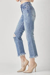 RISEN High Waist Distressed Cropped Bootcut Jeans - Jessiz Boutique