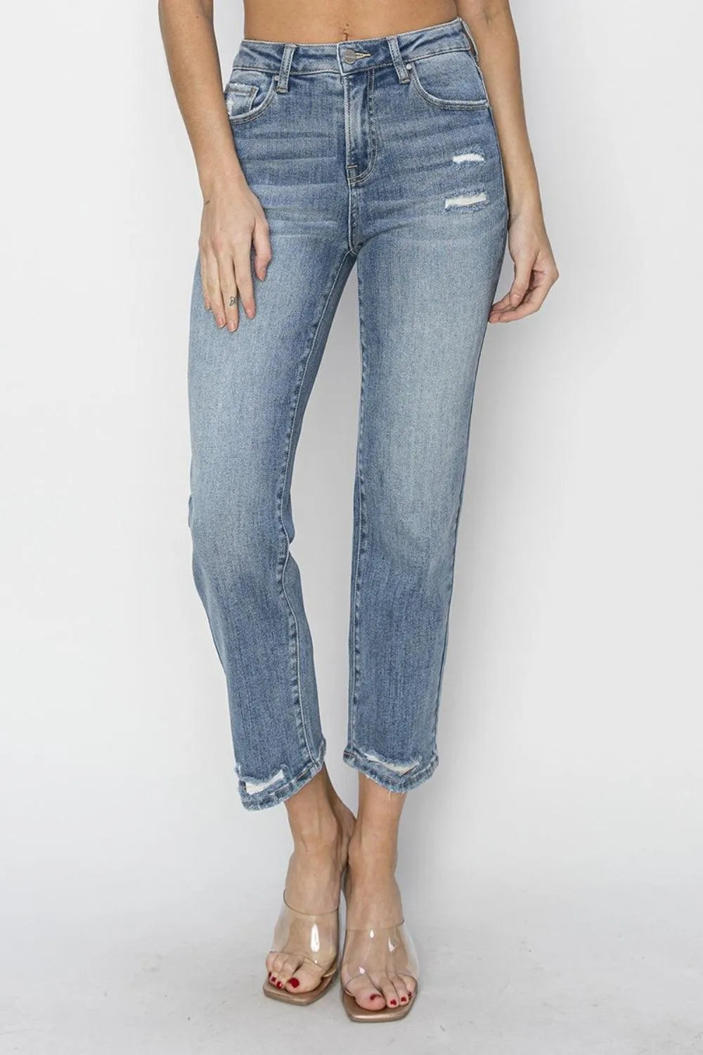 RISEN High Waist Distressed Cropped Jeans - Jessiz Boutique