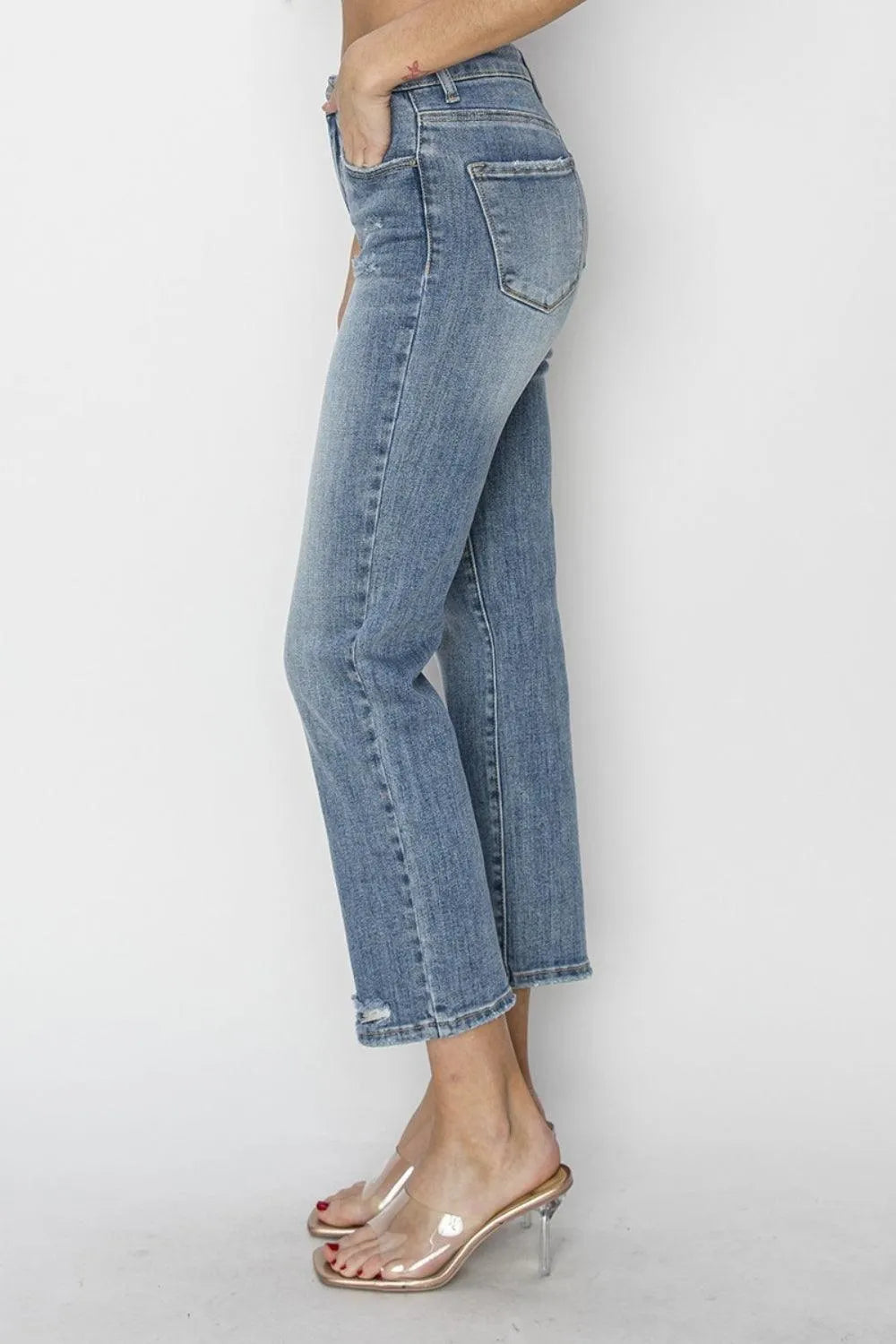 RISEN High Waist Distressed Cropped Jeans - Jessiz Boutique