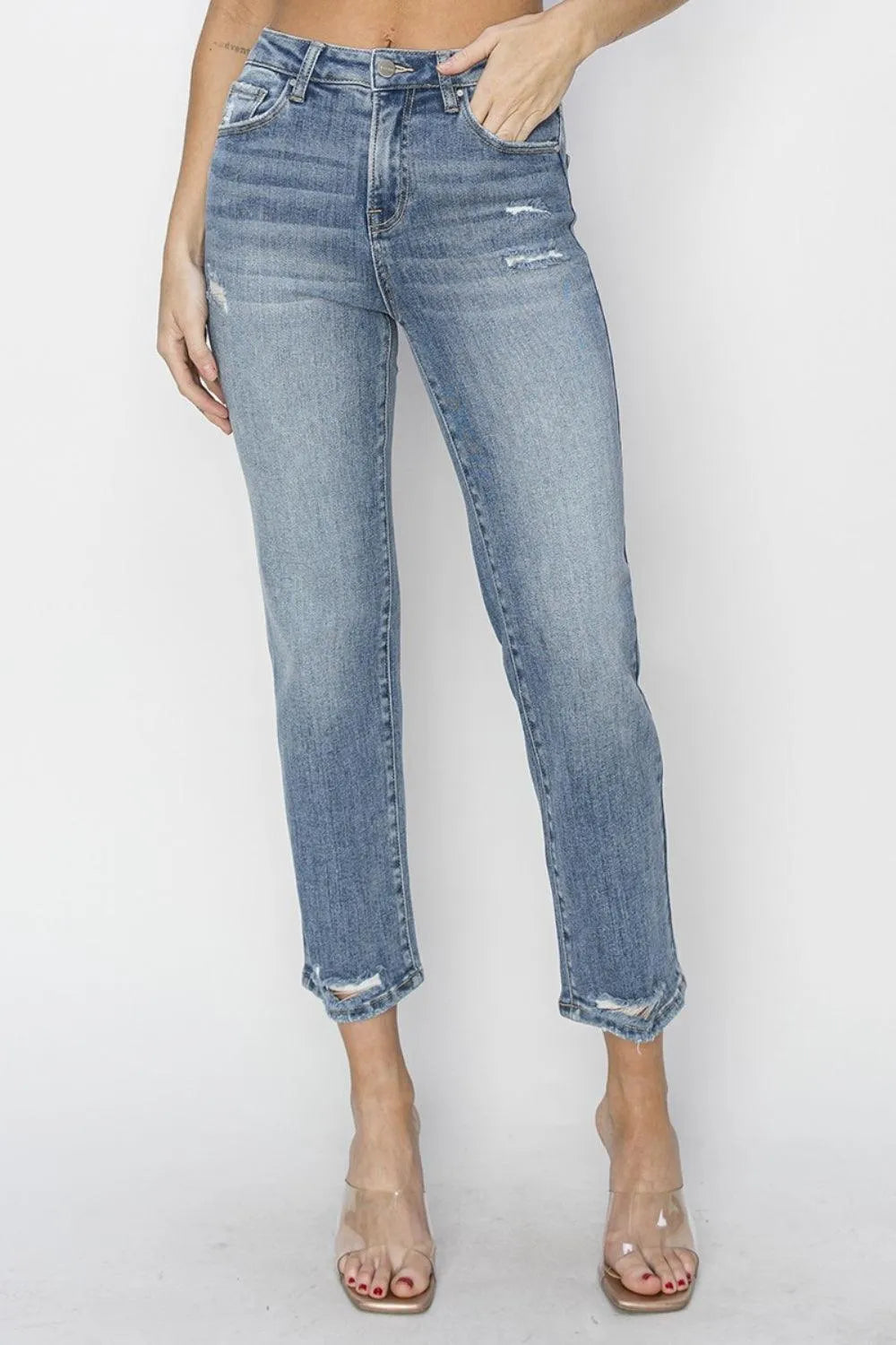 RISEN High Waist Distressed Cropped Jeans - Jessiz Boutique