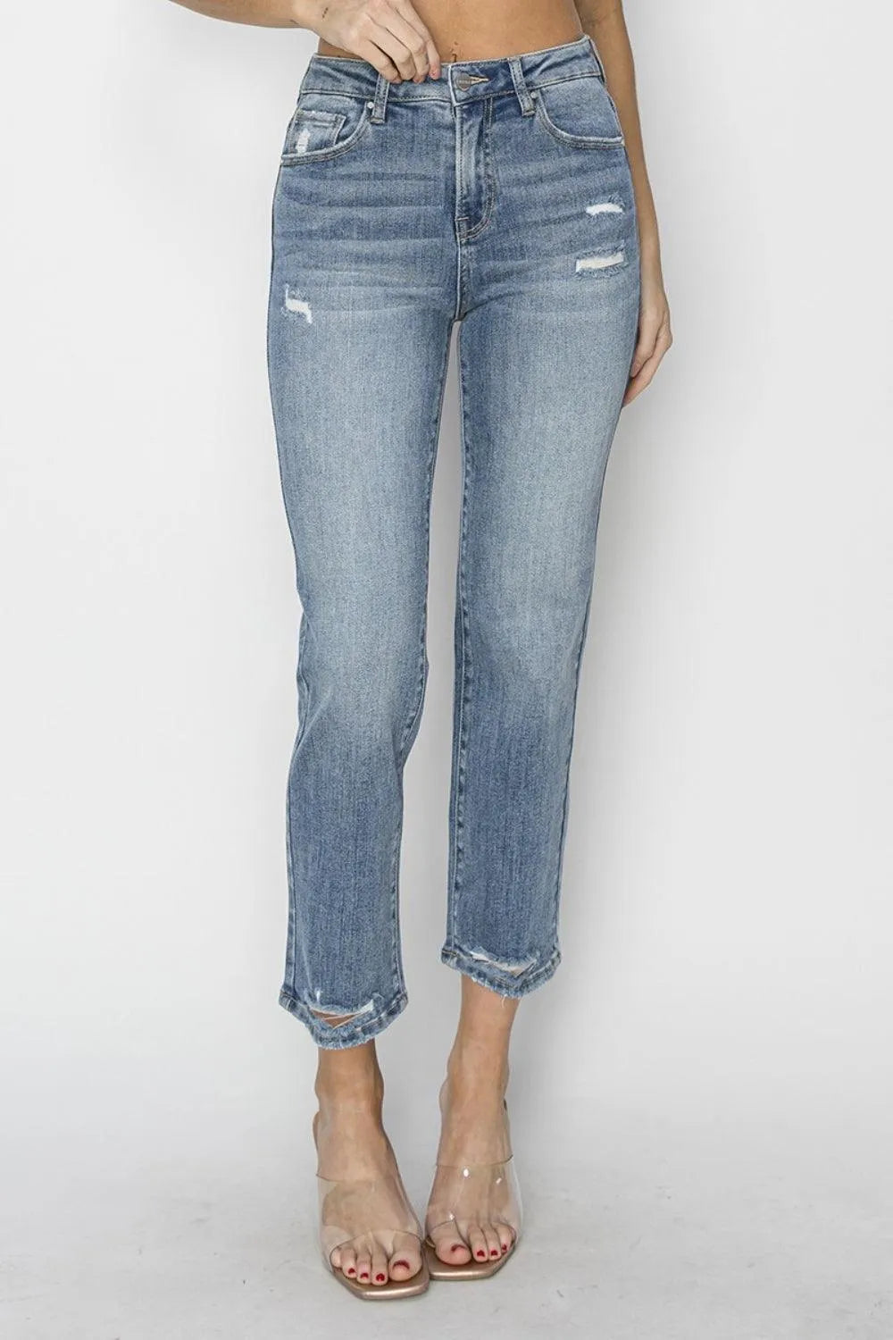 RISEN High Waist Distressed Cropped Jeans - Jessiz Boutique