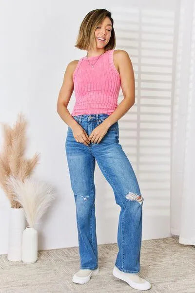 Zenana Ribbed Washed Round Neck Tank - Jessiz Boutique
