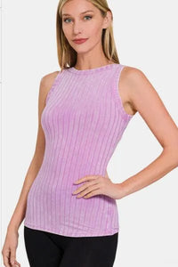 Zenana Ribbed Washed Round Neck Tank - Jessiz Boutique