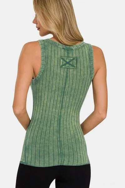 Zenana Washed Ribbed Half Snap Henry Tank - Jessiz Boutique
