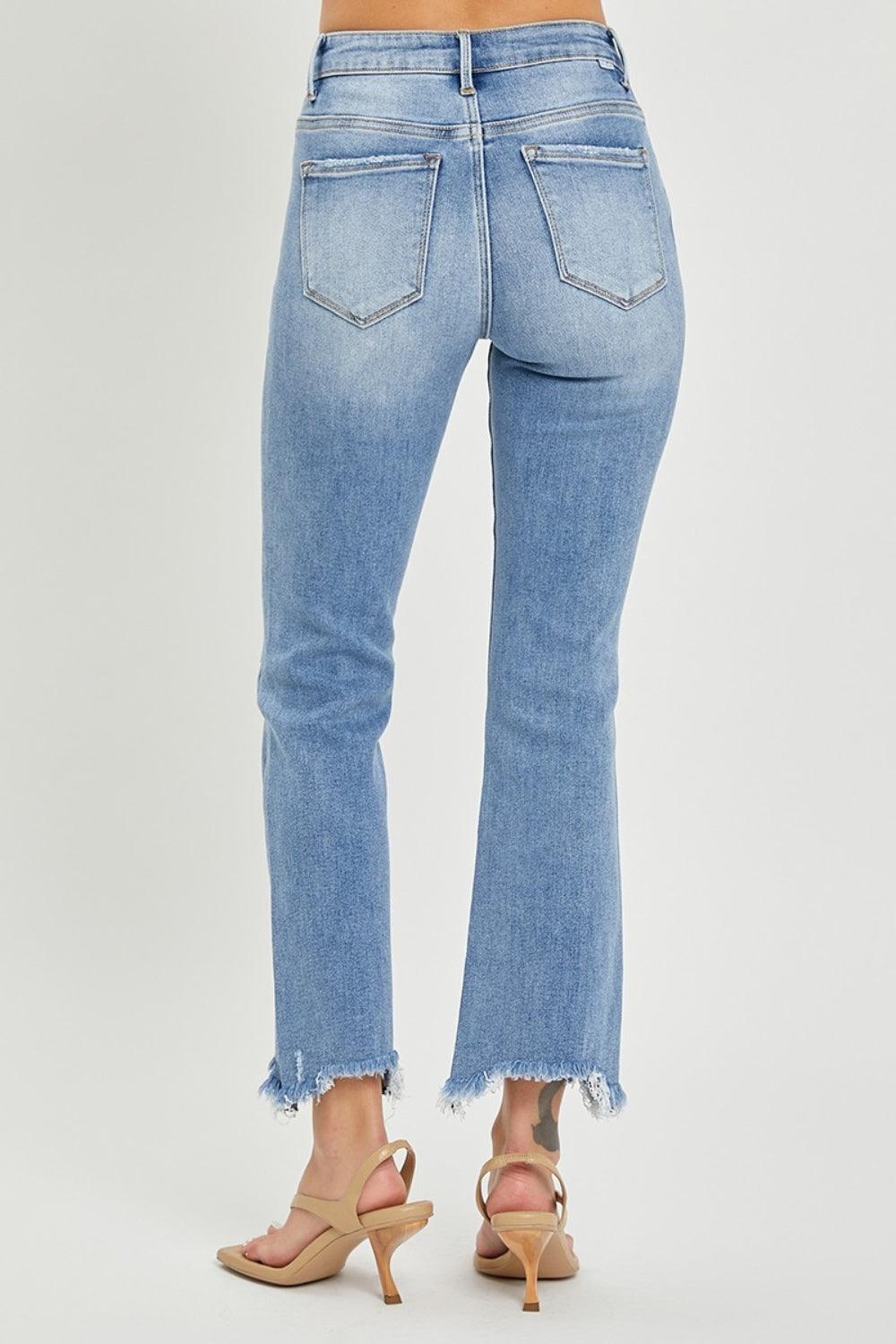 RISEN Frayed Hem Cropped Straight Jeans