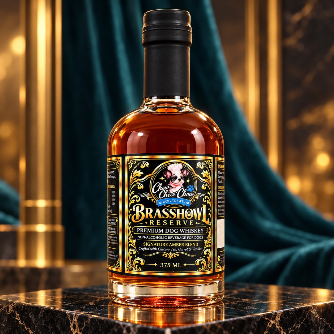 Brasshowl Reserve dog beverage black and gold bottle luxury display