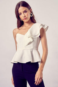 One Shoulder Ruffle Peplum Top - Jessiz Boutique