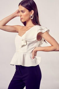 One Shoulder Ruffle Peplum Top - Jessiz Boutique