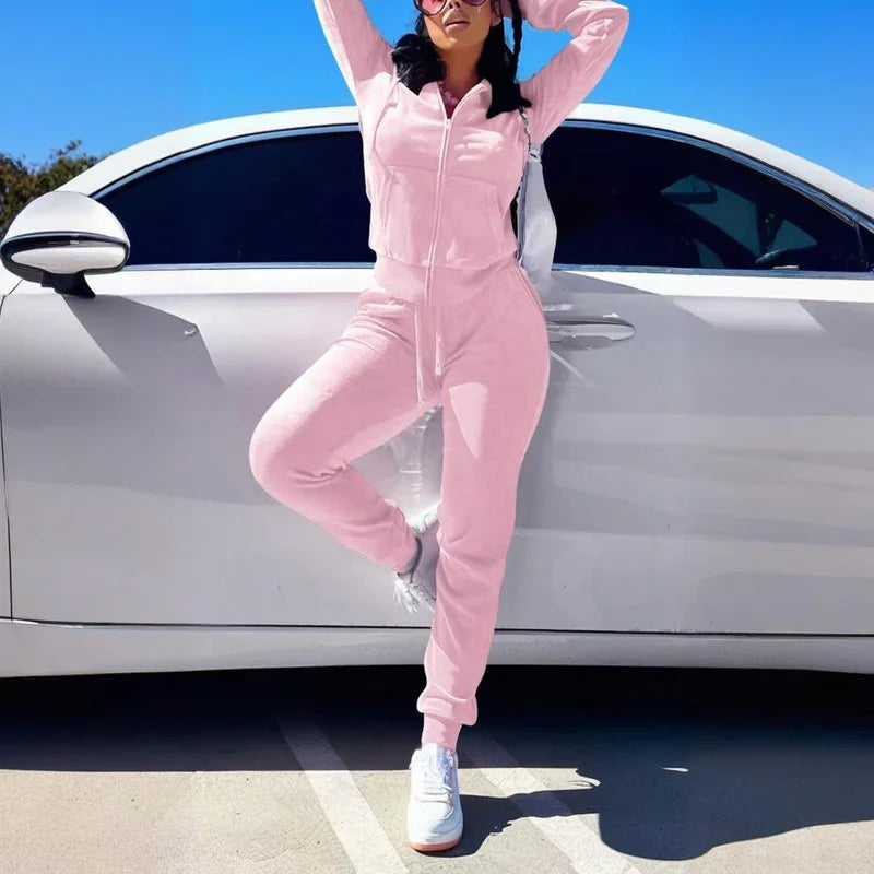Women's 2-Piece Set Hooded Crop Top & Slim Fit Pants