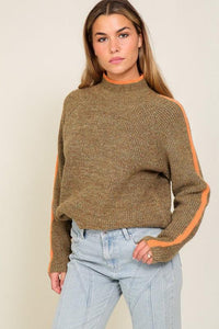 Marled Brown Raglan Sleeve Funnel Neck Sweater