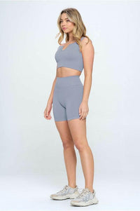 2 piece Seamless Ribbed Tank Top Biker Shorts - Jessiz Boutique