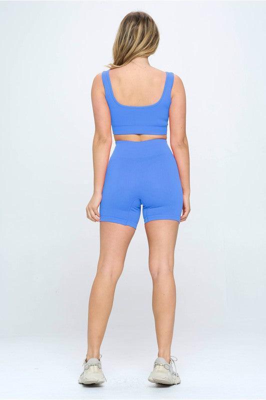 2 piece Seamless Ribbed Tank Top Biker Shorts - Jessiz Boutique