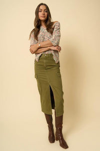 True Olive Cargo Midi Skirt