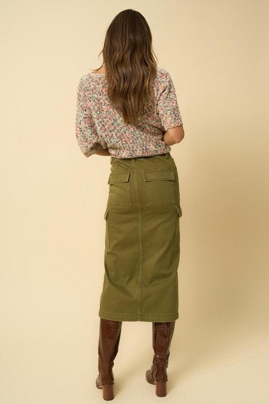 True Olive Cargo Midi Skirt