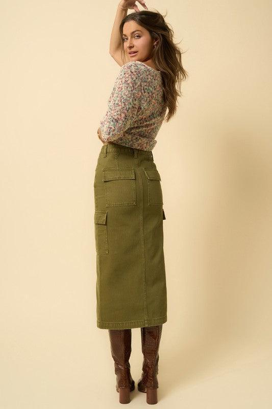 True Olive Cargo Midi Skirt