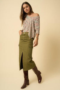 True Olive Cargo Midi Skirt