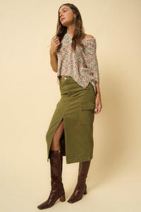 True Olive Cargo Midi Skirt