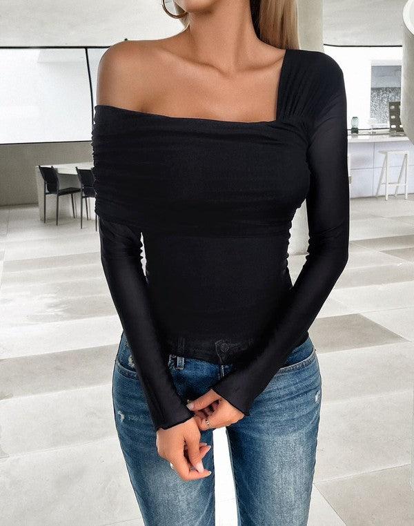 Long Sleeve One Shoulder Blouse