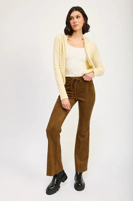 Lace Up Suede Flared Pants