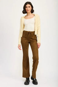 Lace Up Suede Flared Pants