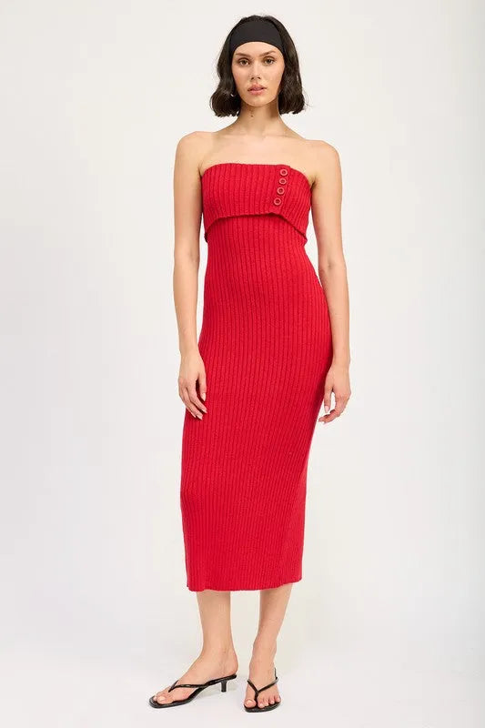 Fold Over Ribbed Tube Dress