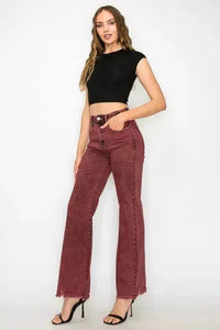 TUMMY CONTROL BURGUNDY HIGH RISE FLARE JEANS